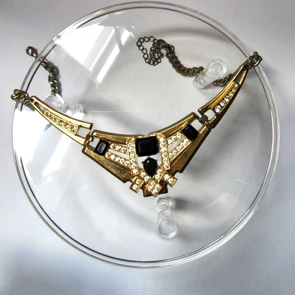 Black, Gold, and Faux Diamond Necklace